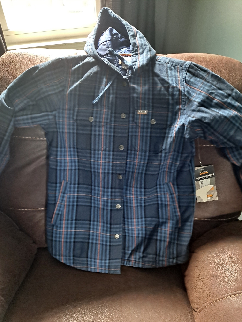Ariat Navy and Blue Plaid Hooded Work Jacket